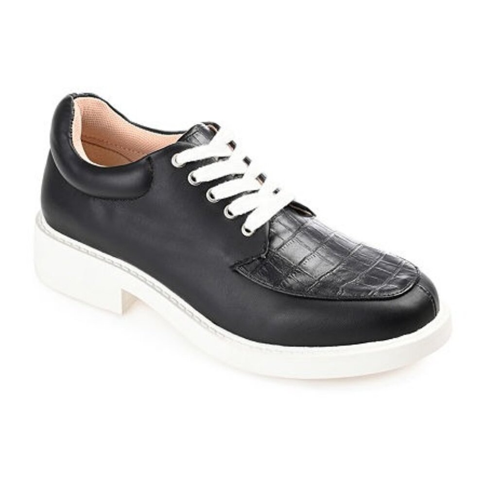 Journee Aliah Women's Black Croc Lace-Up Comfort Flats | Size 7